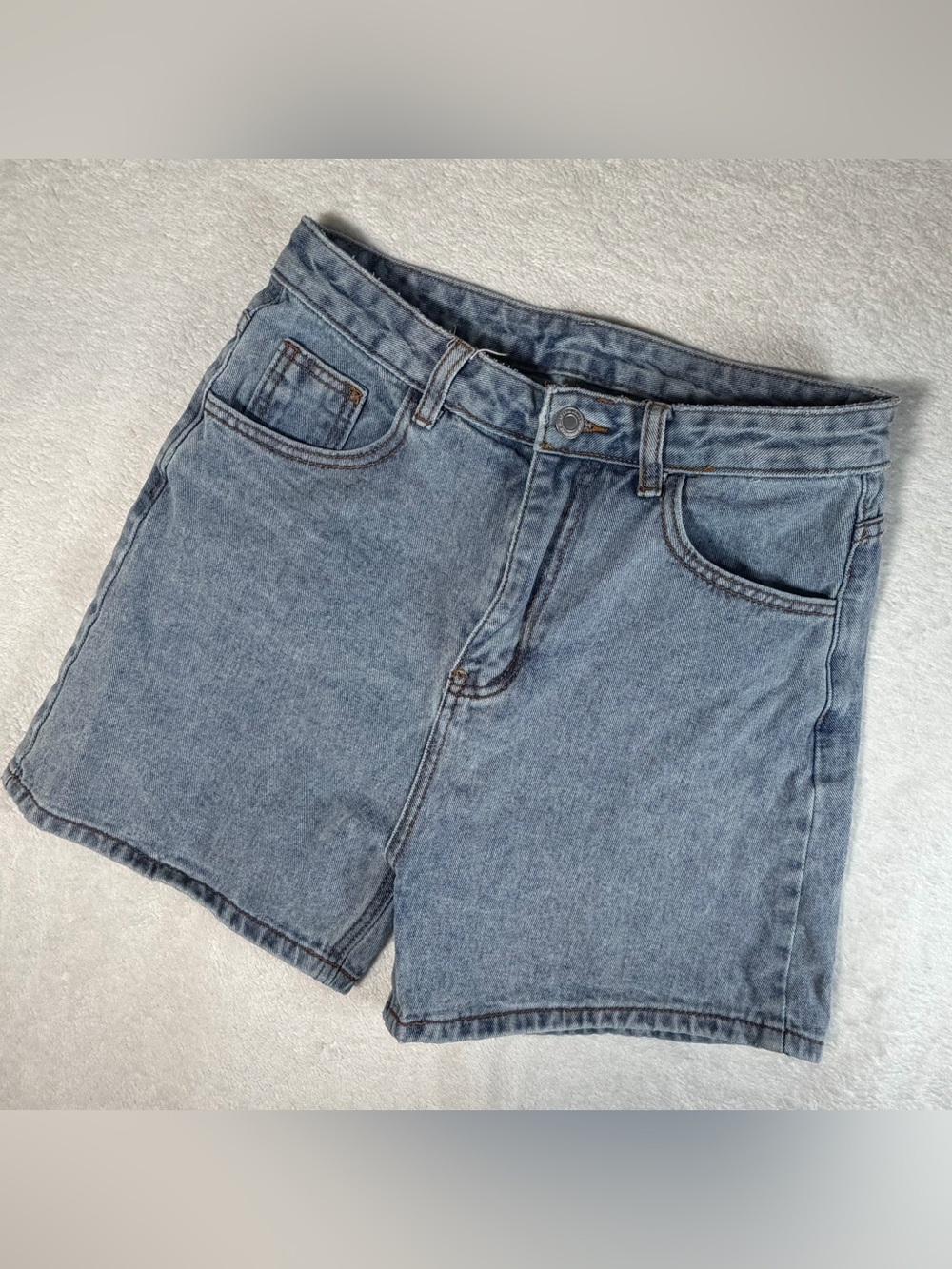Classic High-Rise Denim Shorts in Light Blue